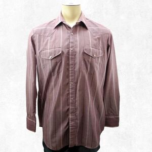 Vintage Miller Westernwear Pearl Snap Shirt Burgundy Gold Stripe-Mens 16-1/2 34